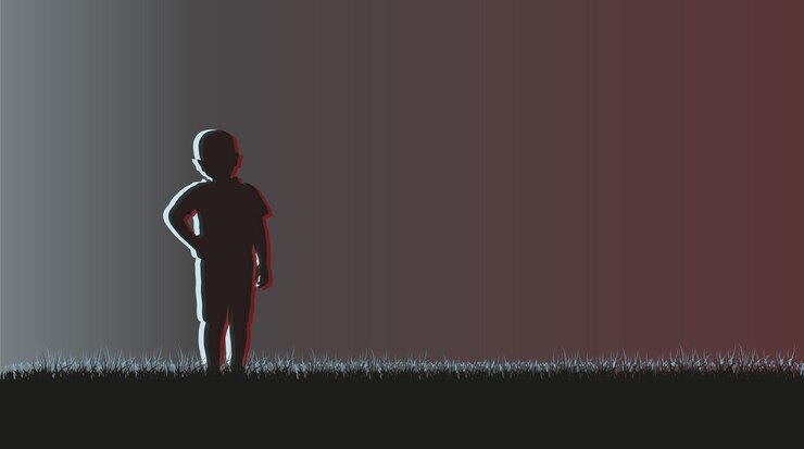 Vector 一個孩子的 siluet 孤獨 gradient 一個男孩的 siluet 有影子