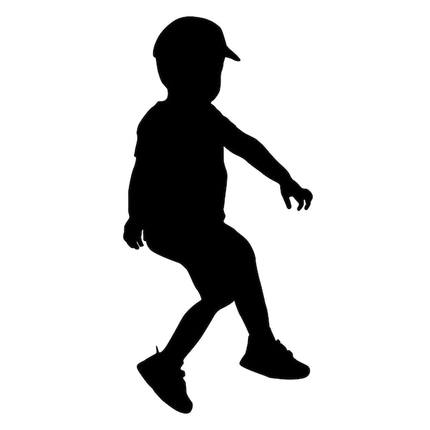 Vector silhouette child walks and plays on a white background