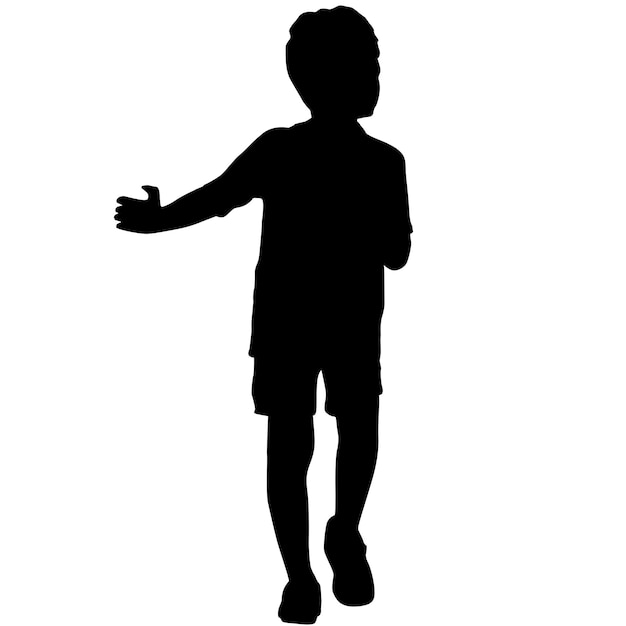 Silhouette bambino cammina e gioca su uno sfondo bianco