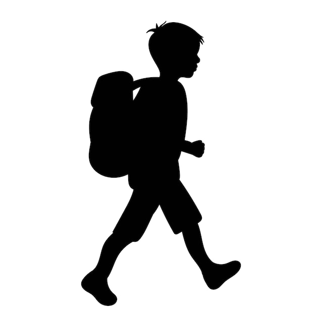 Silhouette child with backpack walking vector