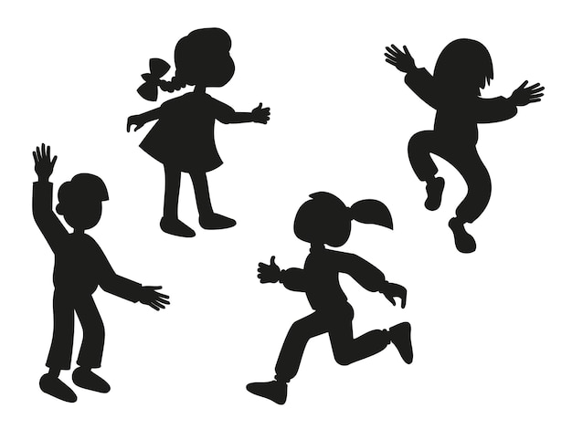 Silhouette of children in cartoon style Shadow of kids