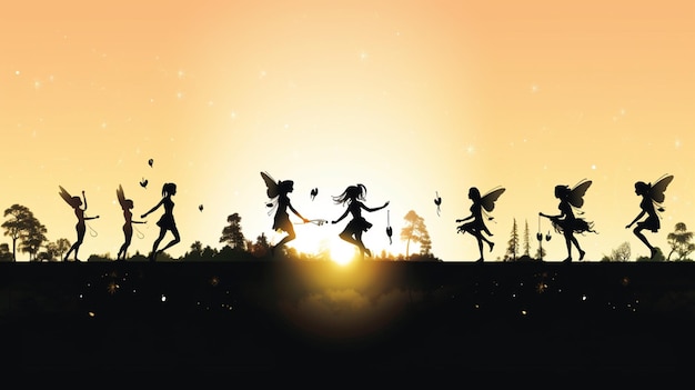 Vector a silhouette of children flying in the sky with the words quot fairies quot on the bottom
