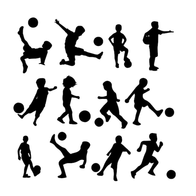 silhouette of children play soccer football