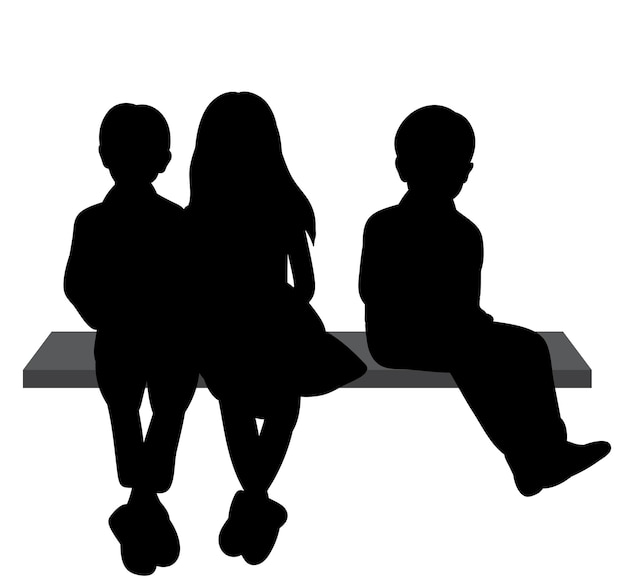 Vector silhouette children sitting isolated vector