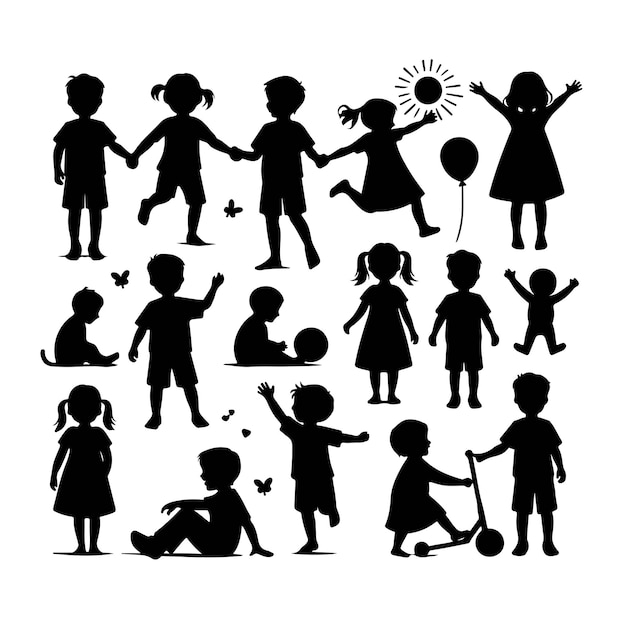 Vector silhouette of childrens friends on white background vector illustration