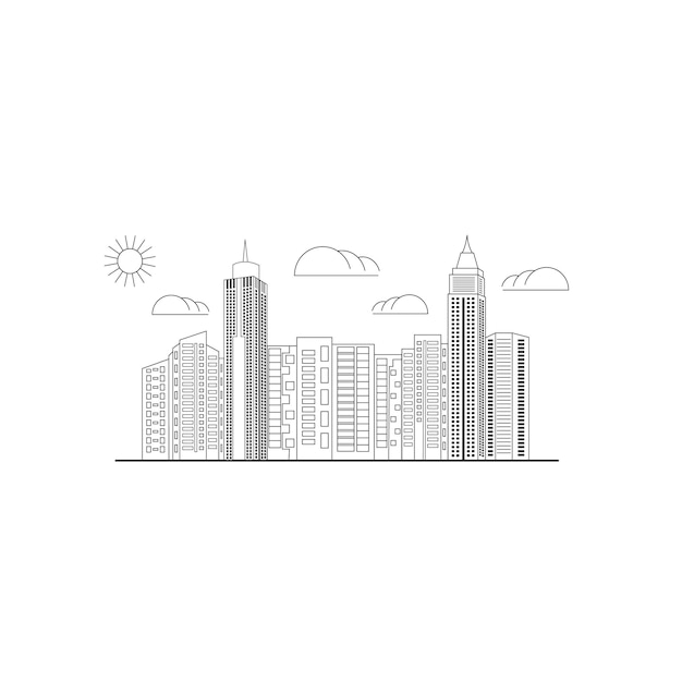 Vector silhouette of city buildings isolated on white vector background