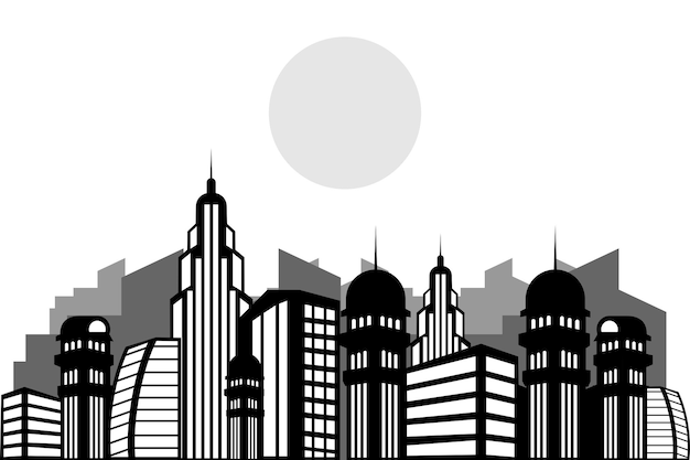 Vector silhouette of the city cityscape with buildings beautiful modern city flat style vector illustration