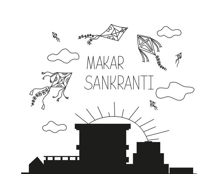 वेक्टर silhouette city makar sankranti holiday india background celebration of indian festival january 15
