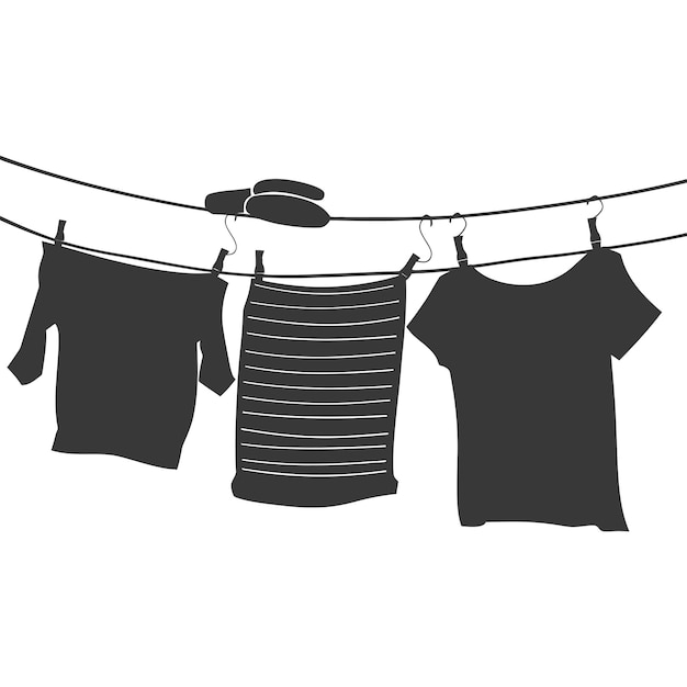 Vector silhouette clothesline for hanging clothes black color only