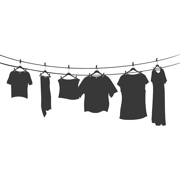 Vector silhouette clothesline for hanging clothes black color only