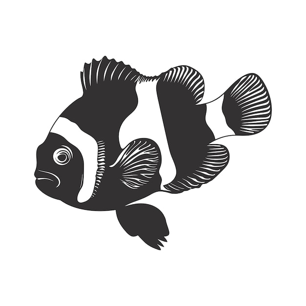 Silhouette clownfish black color only full body