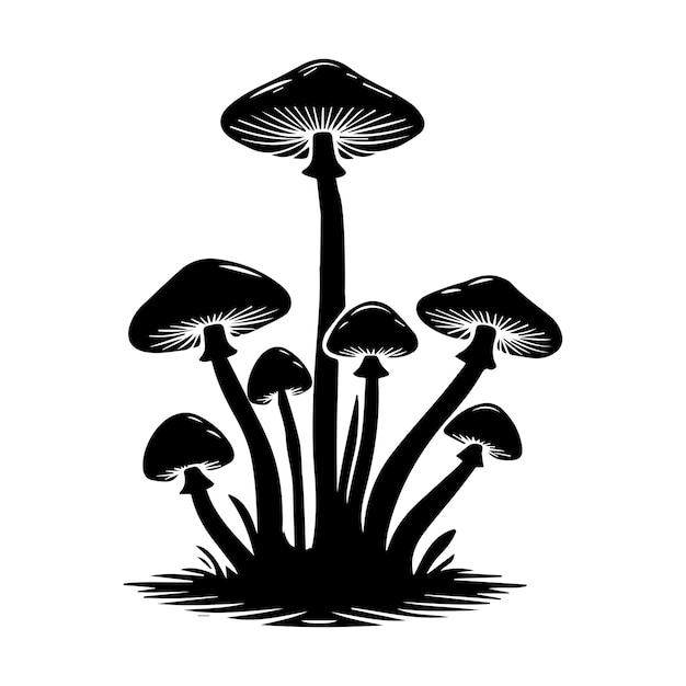 Vector a silhouette of a cluster of magic mushrooms sprouting with a swirl vector illustration