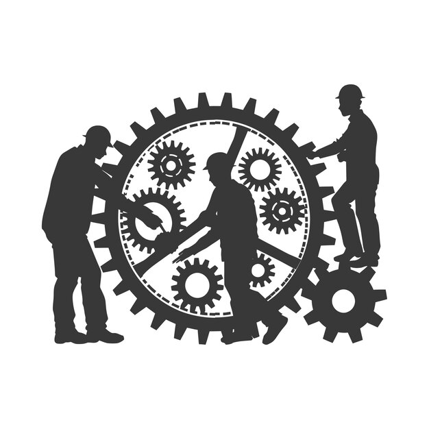 Vector silhouette cog wheel as teamwork symbol black color only