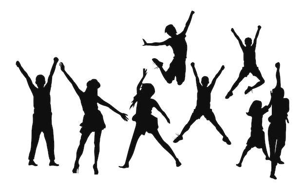 Vector silhouette collection of happy people jumping in various poses