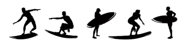 Коллекция силуэтов серфинга
