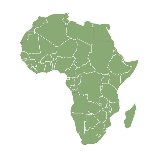 Vector silhouette and colored green africa map