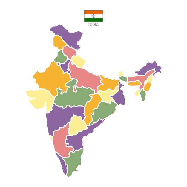 Vector silhouette and colored india map