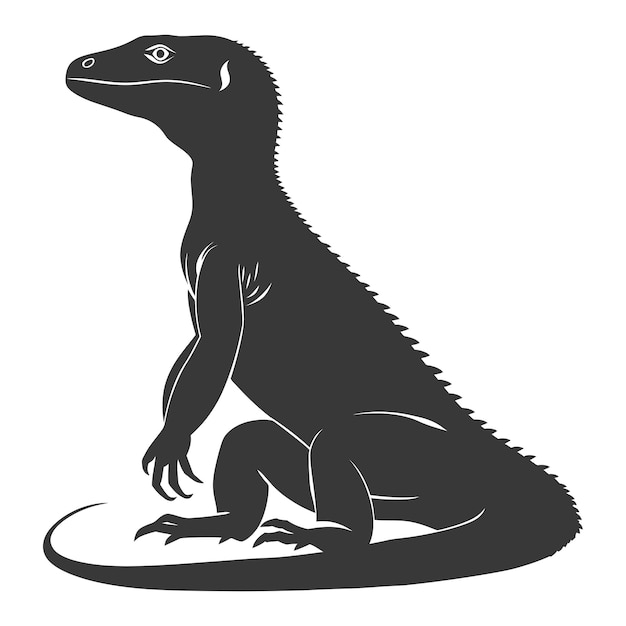 シルエット コモド ドラゴン 爬虫類 動物 黒色 全身のみ