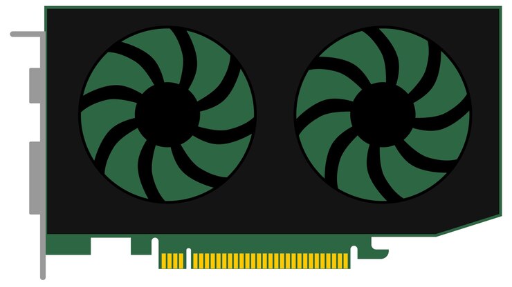 Vector silhouette of computer graphics card for pc with two fans isolated on white background clipart