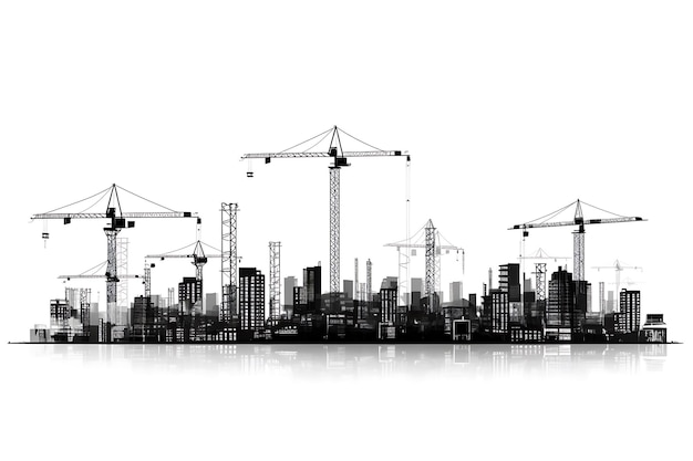 Vector silhouette construction cranes