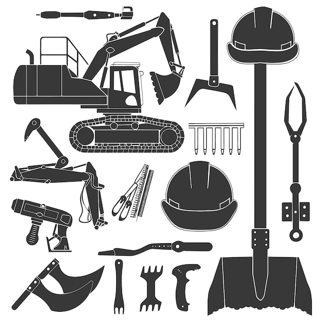 Silhouette construction tool and equipment black color only