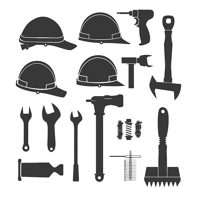 Silhouette construction tool and equipment black color only