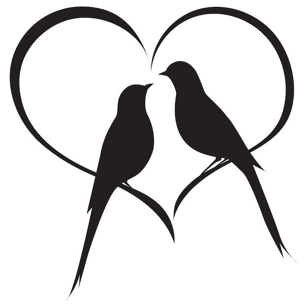 Premium Vector | Silhouette a couple of cute birds forming heart shape ...