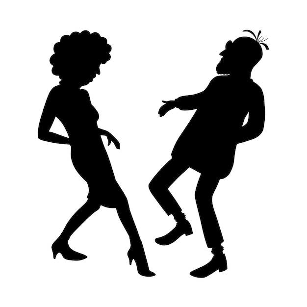 Silhouette of a couple of elderly people dancing a merry dance Grandpa and grandma are dancing a retro dance A dance duo Vector