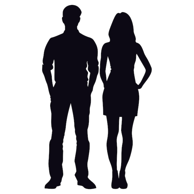 Vector silhouette couple of man and women full body black color only