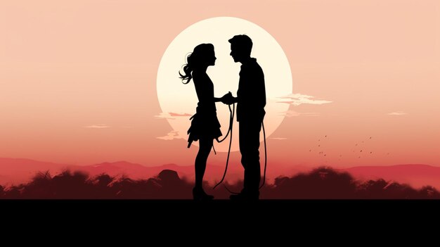 Vettore una silhouette di una coppia e una luna