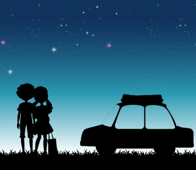 Vector silhouette couple at night time