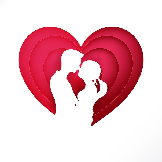 The silhouette couple on pink heart