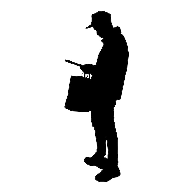 Silhouette courier service and delivery man carrying box vector