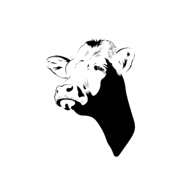 Vector silhouette of cow head in black and white