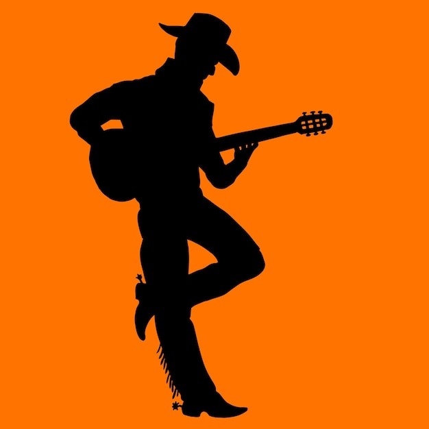 Vector silhouette of a cowboy playing guitar