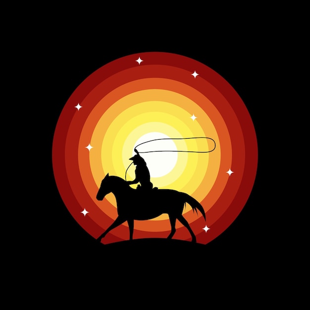 silhouette cowboy riding horse logo vector