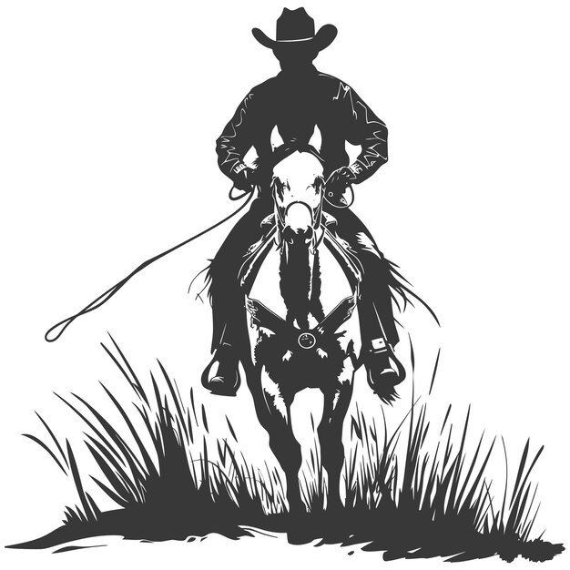 Vector silhouette cowboy riding horses alone black color only