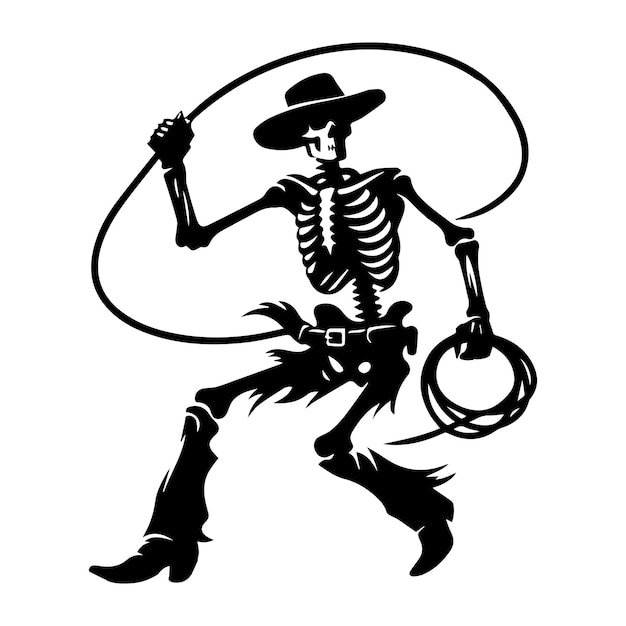 A silhouette of Cowboy skeleton with a lasso