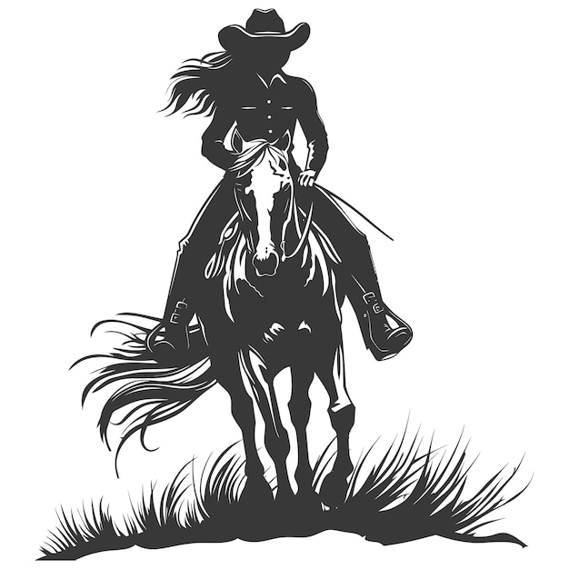 Vector silhouette cowgirl riding horses alone black color only