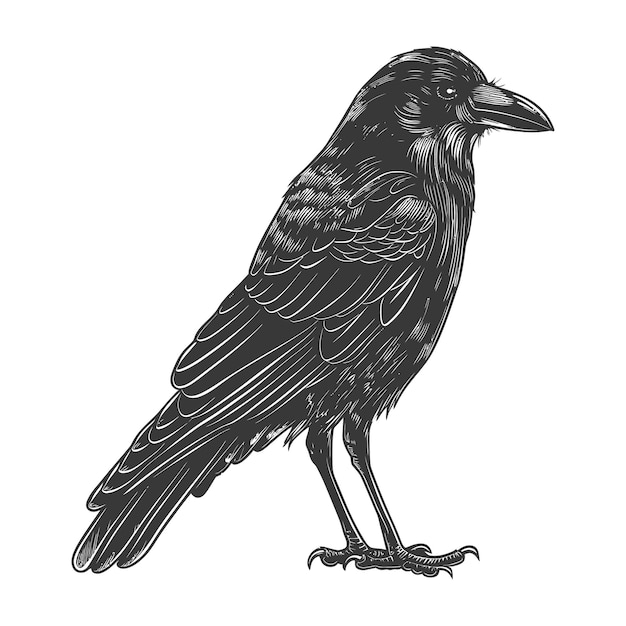 Vector silhouette crow bird black color only full body