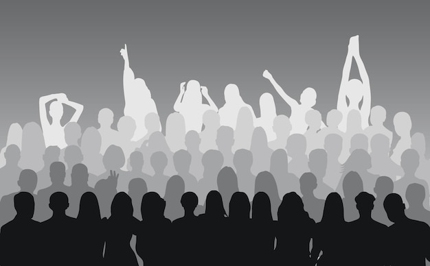 Vector silhouette of a crowd group of people corporate team