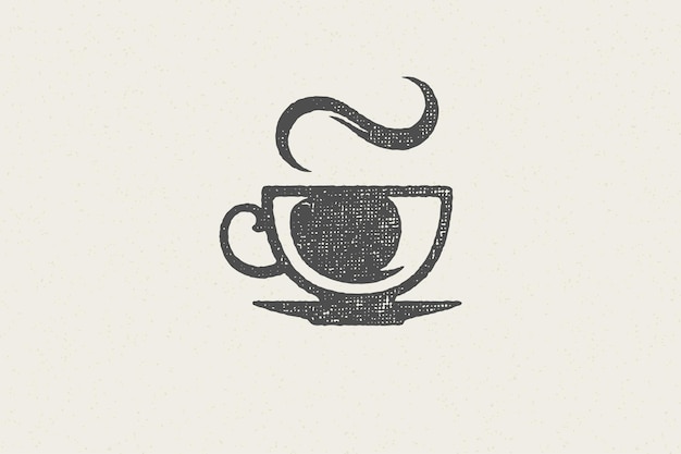 Силуэт чашки горячего ароматного напитка с запахом пара в виде логотипа кофейни