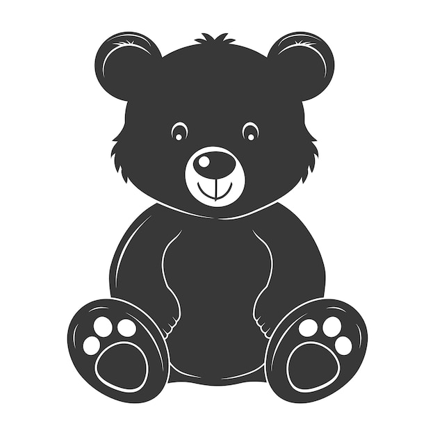 Vector silhouette cute bear doll black color only full body