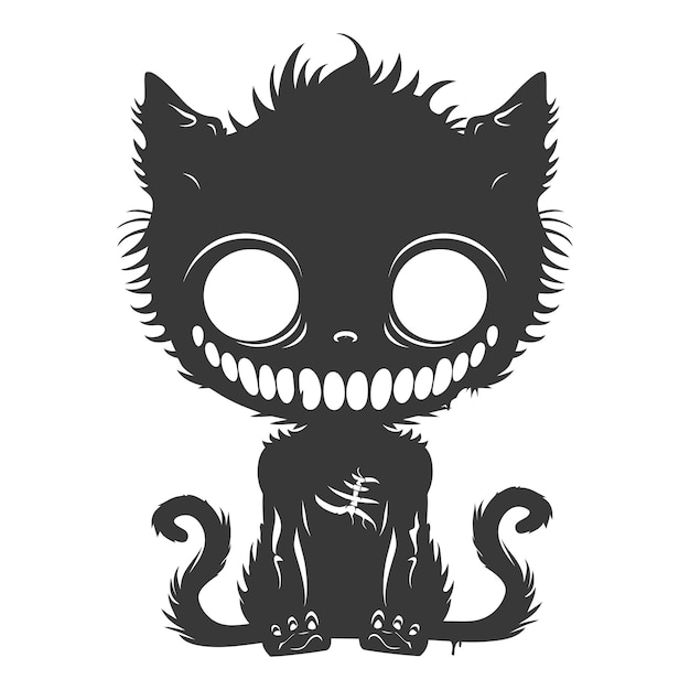 Vector silhouette cute cat zombie black color only full body