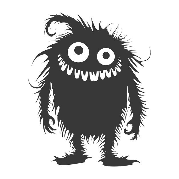 Vector silhouette cute monster black color only full body