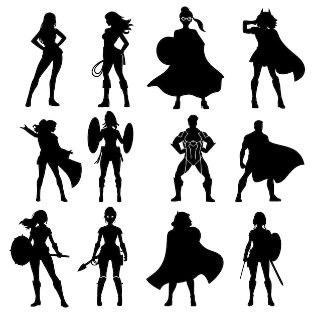 Silhouette cute women hero black color only full body