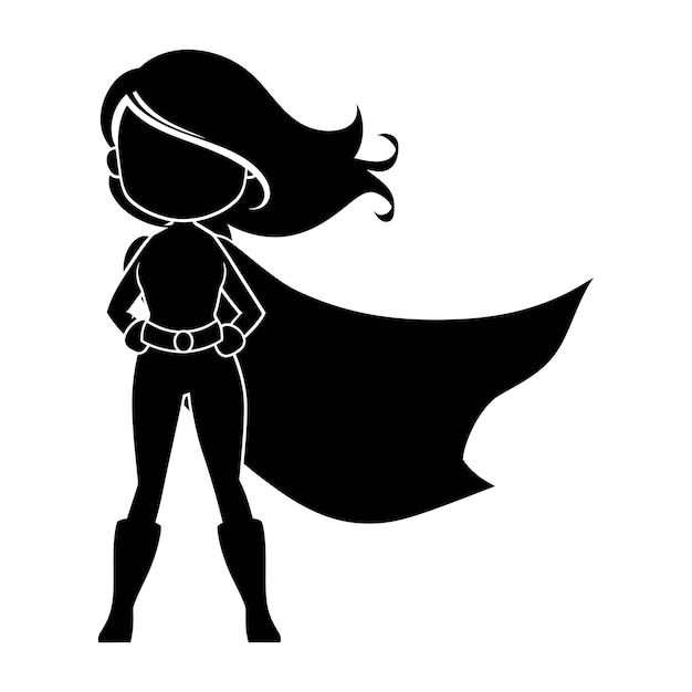 Vector silhouette cute women hero black color only full body