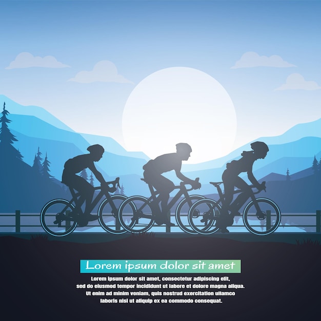 Silhouette of the cycling a bicycle vector illustration.