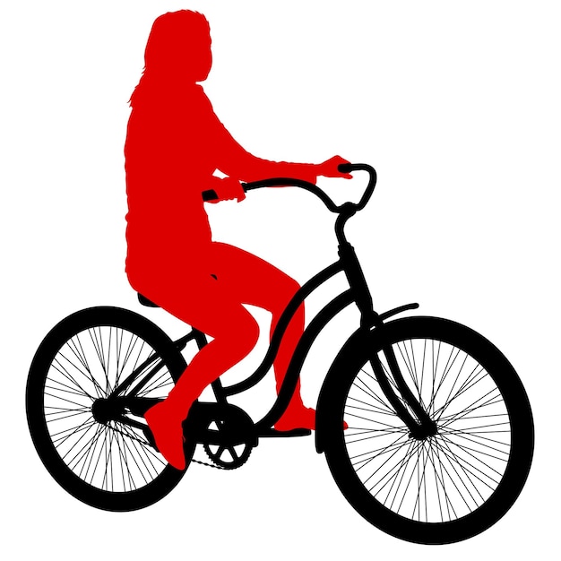 Silhouette of a cyclist female on white background