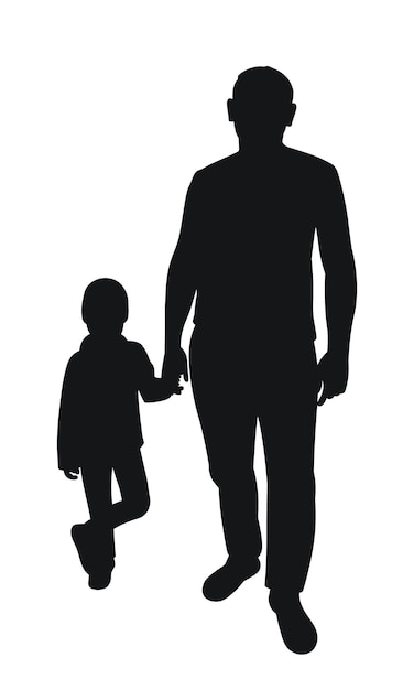 Vector silhouette of dad and daughter holding hands posing legs and body isolated vector